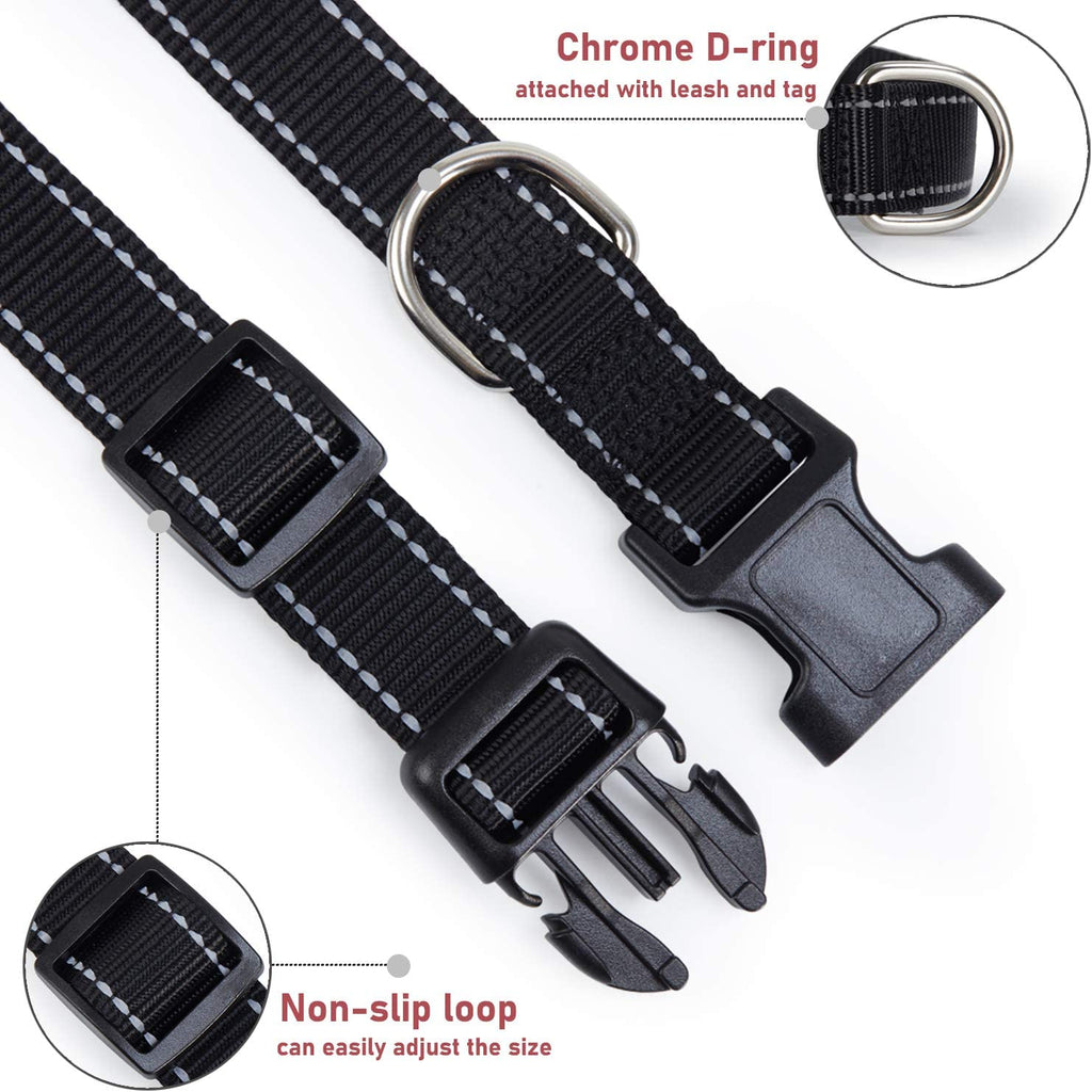 Premium Reflective Nylon Dog Collar – Adjustable Small Breed Safety Collar (Black)