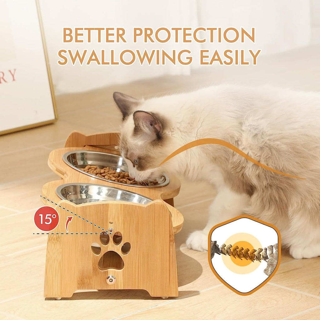 Eco-Friendly Adjustable Bamboo Elevated Dog & Cat Bowls (Size M)