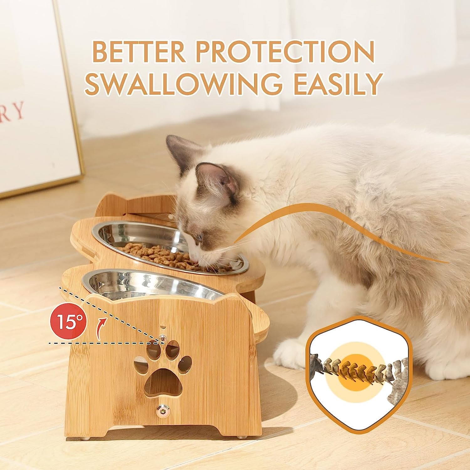 Eco-Friendly Adjustable Bamboo Elevated Dog & Cat Bowls (Size M)
