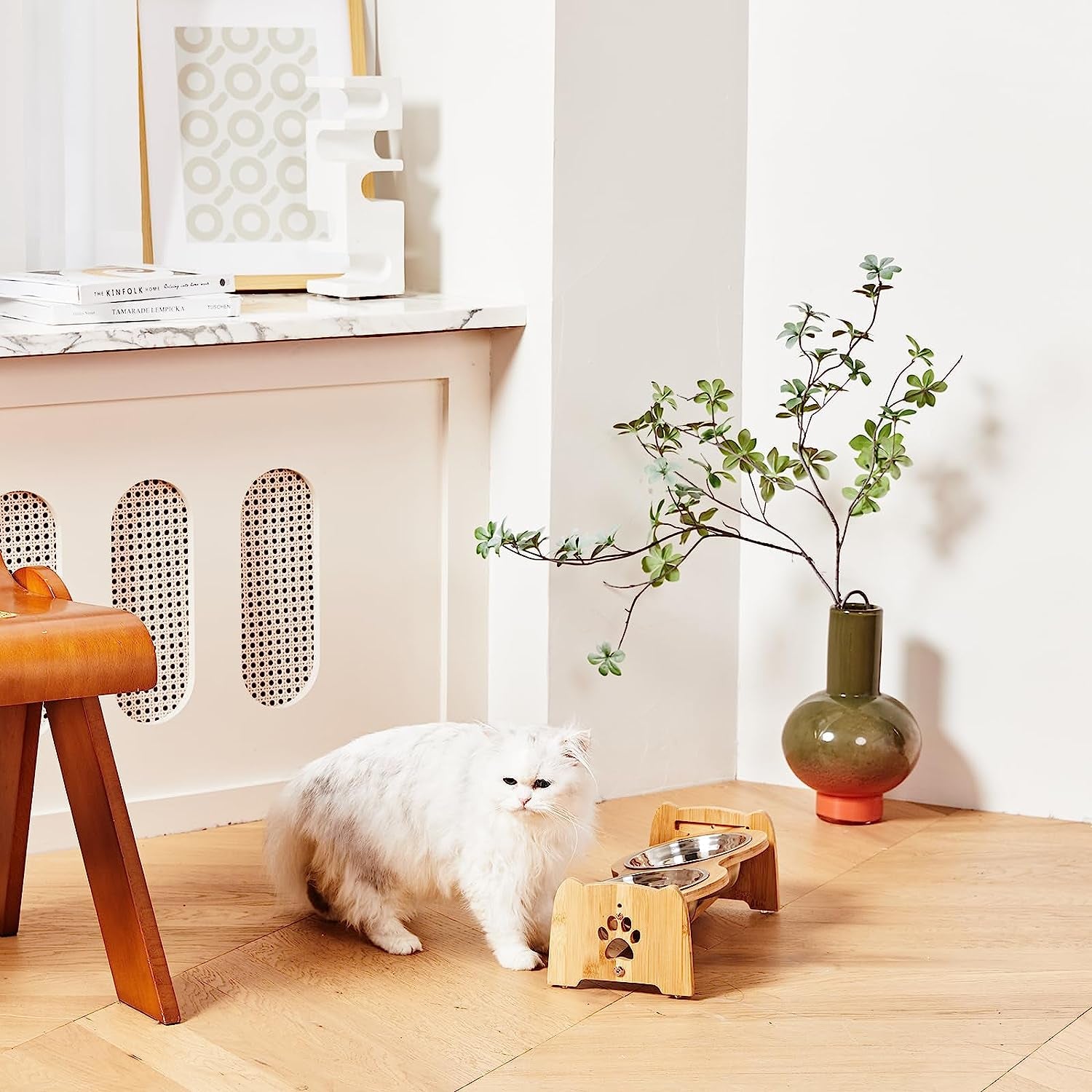 Eco-Friendly Adjustable Bamboo Elevated Dog & Cat Bowls (Size M)