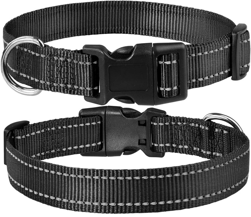 Premium Reflective Nylon Dog Collar – Adjustable Small Breed Safety Collar (Black)