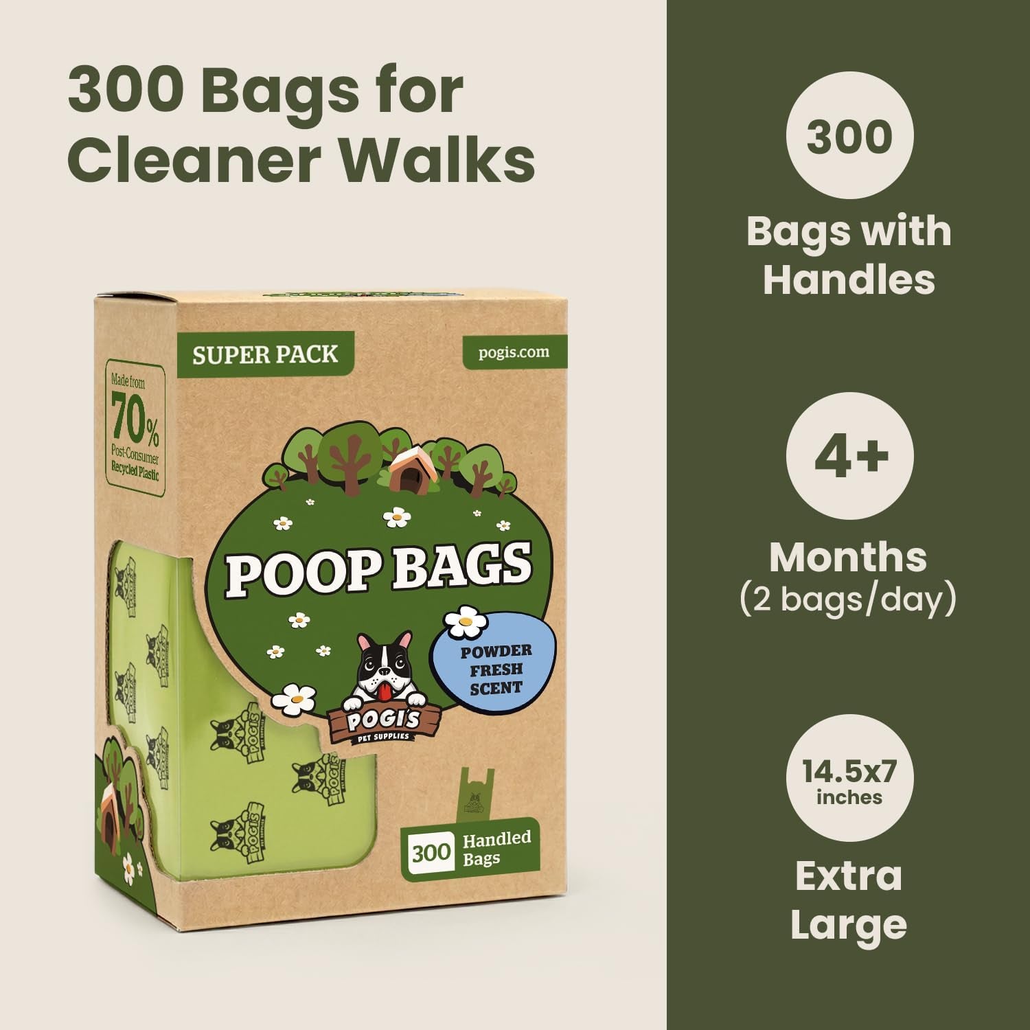 Extra-Thick Leak-Proof Dog Poop Bags with Handles (300-Count Box)