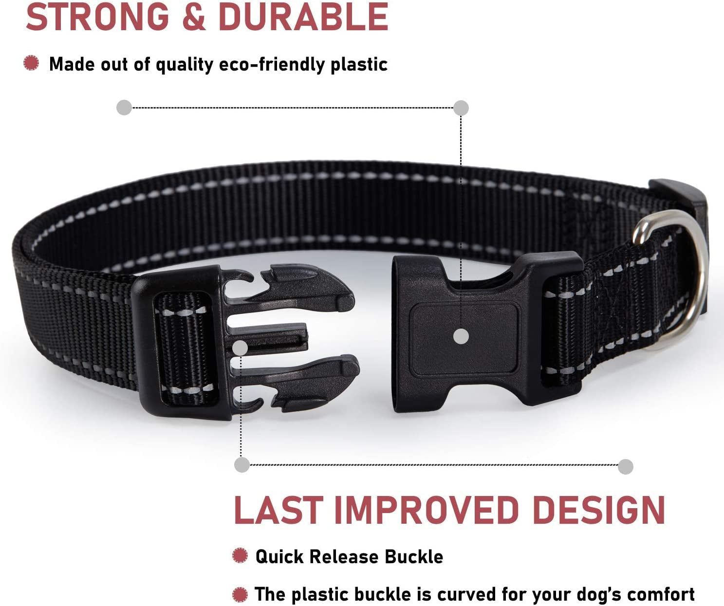 Premium Reflective Nylon Dog Collar – Adjustable Small Breed Safety Collar (Black)