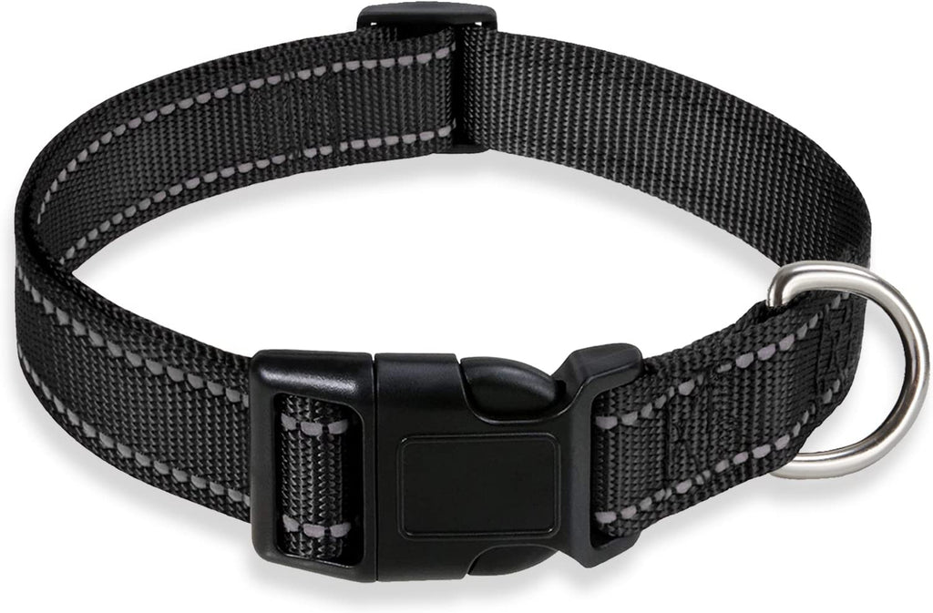 Premium Reflective Nylon Dog Collar – Adjustable Small Breed Safety Collar (Black)